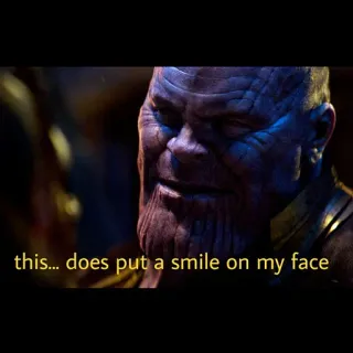 😂 Thanos this... does put a smile on my face มาร์เวล, ตัวร้าย, ยิ้ม, มีความสุข, สีม่วง telegram sticker