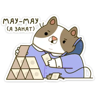 😐 мяу-мяу (я занят) cat, playing cards, house of cards, cute, cartoon whatsapp sticker
