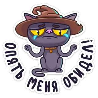 😭 ОПЯТЬ МЕНЯ ОБИДЕЛ! gato, triste, chateado, bruxa, chapéu, fofo, chorando, adesivo, mago whatsapp sticker