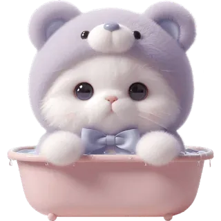 🚿 lindo, gatito, gato, bañera, gorro de oso, animal, mascota, pajarita telegram sticker