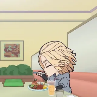 🎐 Anime, Personagem, Comendo, Chibi, Comida whatsapp sticker