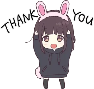 🙏 THANK YOU спасибо, кролик, аниме, милый, девушка, стикер telegram sticker