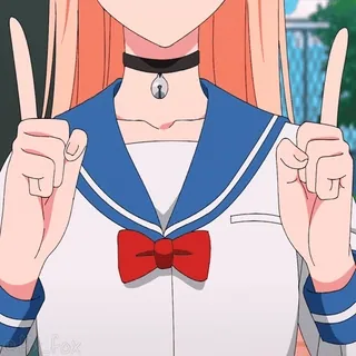 ❌ Anime, Uniforme escolar, Sinal de paz, Personagem, Garota, Gargantilha, Coleira, Fofa telegram sticker