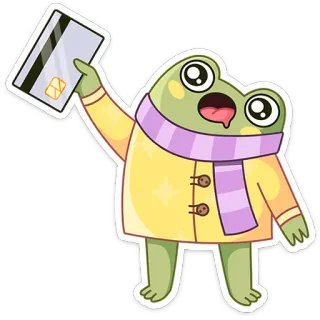 💳 frog, cartoon, card, cute, animal, kawaii, scarf telegram sticker