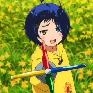 😏 Ai Ohto Wonder Egg Priority anime, girl, yellow hoodie, cute, flowers, manga, child telegram sticker