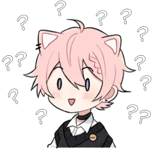 ❔ anime, question marks, cat ears, chibi, cute, confused, pink hair whatsapp sticker