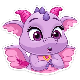 😦 dragão, desenho animado, fofo, adesivo, roxo, asas, animal whatsapp sticker