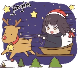 🦌 jingle natal, rena, gorro de papai noel, trenó, inverno, feriado telegram sticker