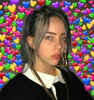 🤨 Billie Eilish singer, Billie Eilish, hearts, portrait, pop star telegram sticker