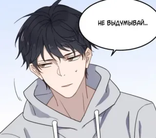 😑 НЕ ВЫДУМЫВАЙ... uomo, anime, fumetto, grigio, russo, non inventare whatsapp sticker