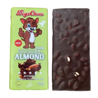 😉 DogeChoco
NEW!
DARK
Noodded sugn
Chocolate 61%
ALMOND
GOURMET
ARTISAN TRADITION 1892
125g czekolada, migdał, jedzenie, przekąska, doge, deser, cukierek telegram sticker