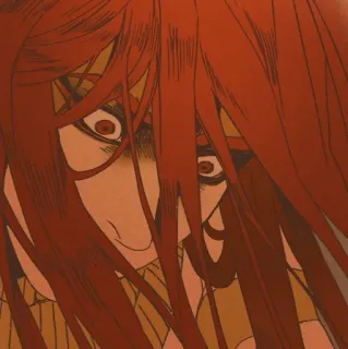 😤 Animé, Manga, cheveux roux, en colère, yeux, personnage telegram sticker