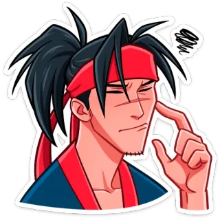 🤔 Anime, Karakter, Berpikir, Ikat kepala merah, Samurai, Khawatir telegram sticker