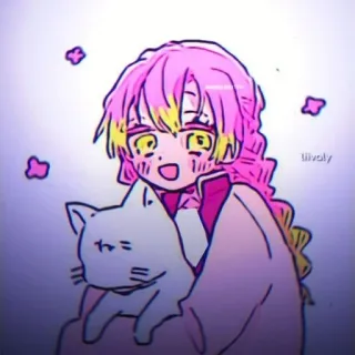 😄 Mitsuri Kanroji Demon Slayer 애니메이션, 귀여운, 캐릭터, 칸로지 미츠리, 귀멸의 칼날, 고양이 whatsapp sticker