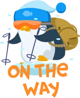 😎 ON THE WAY pinguino, sci, inverno, neve, cartone animato whatsapp sticker