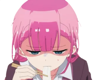 🍜 Anime, Cô gái, Ăn, Mì, Đũa, Tóc hồng telegram sticker