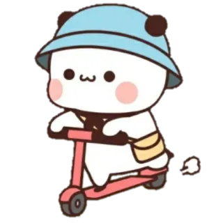 💘 Panda, Hulajnoga, Uroczy, Kreskówka, Kapelusz, Zwierzę telegram sticker