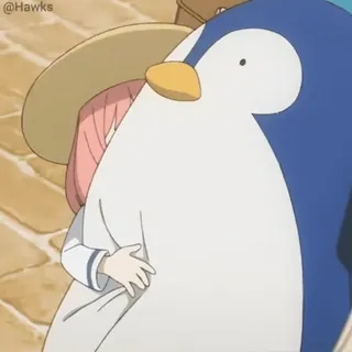 🐧 动漫, 企鹅, 角色, 帽子, 卡通, 拥抱 telegram sticker