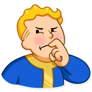 🤔 Vault Boy Fallout video game, cartoon, Fallout, Vault-Tec, thinking telegram sticker