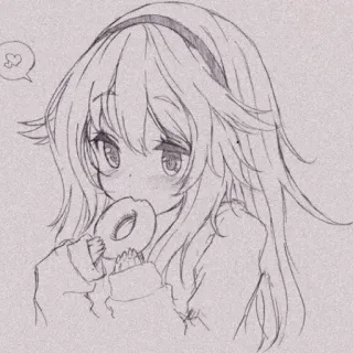 🍫 动漫, 女孩, 甜甜圈, 可爱, 卡哇伊, 素描, 漫画 telegram sticker