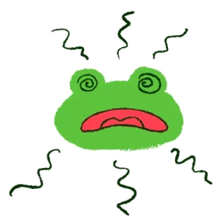 😵 rana, cartone animato, malato, confuso, divertente, espressione, animale, carino whatsapp sticker