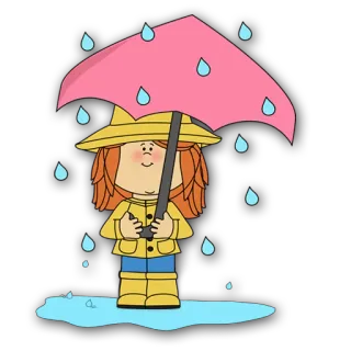 ☔ девочка, зонт, дождь, мультфильм, лужа, дождевик, погода, милый telegram sticker