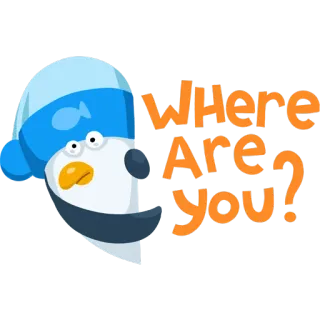 😔 Where Are You? pinguino, cartone animato, domanda, chiedendo, dove whatsapp sticker