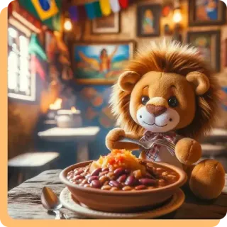 👩‍🎤 lew, pluszak, jedzenie, fasola, restauracja, maskotka whatsapp sticker