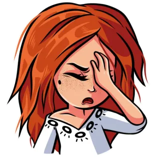 🤦‍♀️ 만화, 여자, 얼굴 감싸기, 빨간 머리, 표정, 짜증 telegram sticker
