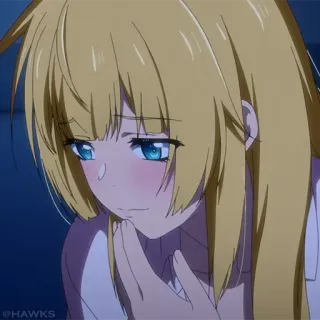 ⛓ @HAWKS Anime, Meisje, Blond, Blauwe ogen, Blozen, Verdrietig, Peinzend telegram sticker