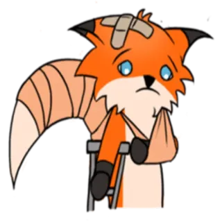 🤕 怪我, キツネ, 漫画, 包帯, 悲しい, 松葉杖 telegram sticker