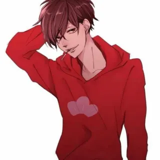 🚬 Аниме, Персонаж, Красная толстовка, Леденец, Улыбка, Мужской telegram sticker