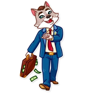 🚶 loup, argent, costume, affaires, dessin animé, animal telegram sticker