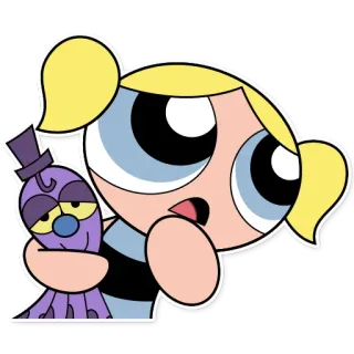 🤔 Bubbles Powerpuff Girls Cartone animato, Supereroe, Ragazza, Bubbles, Octi, Animale domestico, Amico telegram sticker