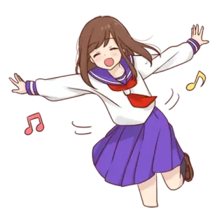 🎶 Ragazza anime, Uniforme scolastica, Note musicali, Felice, Allegro, Cartone animato, Illustrazione telegram sticker