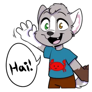 😃 Hai! Furry, Dessin animé, Salutation, Vague, Crabe, Mignon telegram sticker