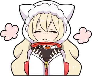 🤤 Anime, Gadis kucing, Kawaii, Imut, Manga, Musim dingin, Hoodie, Makanan telegram sticker