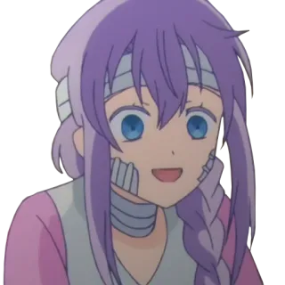 😮 Anime, Kartun, Terluka, Rambut Ungu, Perban telegram sticker