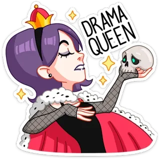 👸 DRAMA QUEEN Drama, Queen, Schädel, Krone, Cartoon, Frau telegram sticker