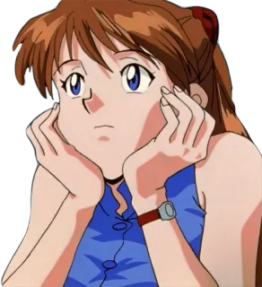 😕 Asuka Langley Soryu Neon Genesis Evangelion Anime, Gadis, Imut, Cemberut, Berpikir telegram sticker