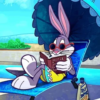 🥕 Bugs Bunny MY GAL
THE THIRD Dibujo animado, Conejo, Playa, Leyendo, Gafas de sol, Piscina, Vacaciones telegram sticker
