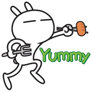 😋 Yummy jedzenie, królik, słodki, chleb, szczęśliwy, zabawa, kreskówka telegram sticker
