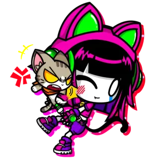 💀 chica anime, gato, auriculares, rosa, dibujos animados, kawaii, pegatina telegram sticker