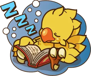 😴 Chocobo NNN โชโคโบะ, ไฟนอลแฟนตาซี, ง่วง, น่ารัก, นก, หนังสือ, งีบ telegram sticker