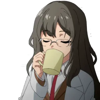 😐 Anime, Ragazza, Occhiali, Bevendo, Caffè telegram sticker