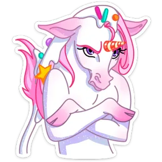 🙅‍♂ Unicórnio, Desenho animado, Rosa, Magia, Bravo whatsapp sticker