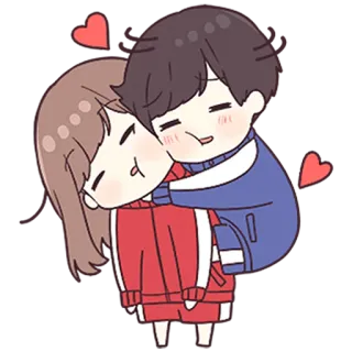 💙 couple, hug, love, affection, cartoon, hearts whatsapp sticker