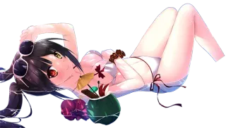 😏 Anime, Biquíni, Garota, Coquetel, Óculos de sol, Praia telegram sticker