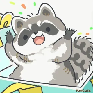 🥳 raccoon, cute, animal, cartoon telegram sticker