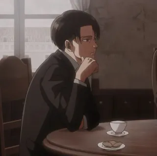 ☕️ Levi Ackerman Attack on Titan Anime, Levi, Levi Ackerman, Attack on Titan, Personaje, Café whatsapp sticker